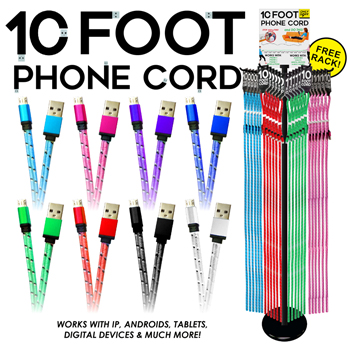 10 Foot Phone Cord 72 Piece Display
