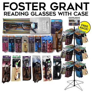 288pc Foster Grant Reading Glasses & Cases with Display