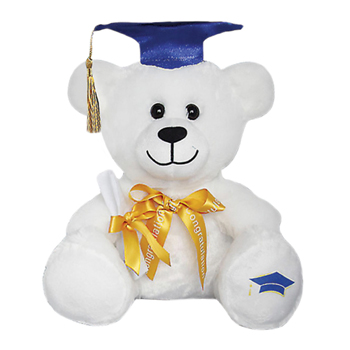 7" Plush White Graduation Bear with Blue Cap