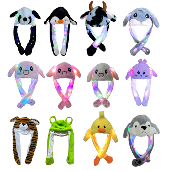 12pc Long Ear Animal Hats with lights & moving ears - Comes in 12 Designs