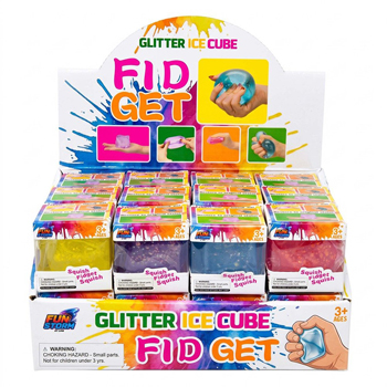 Squeeze Cube Glitter 4 Colors in window box