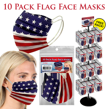 288pc 10 pack Flag Print Face Mask DIsplay