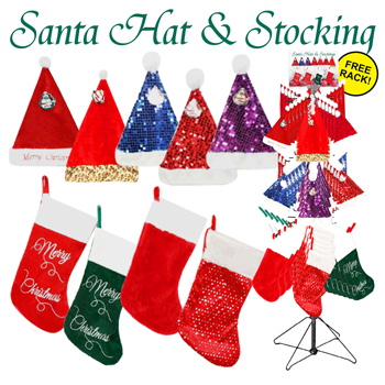 90pc Santa Hats & Stocking Display