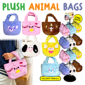 120pc Animal Plush Bags Display 10 assorted