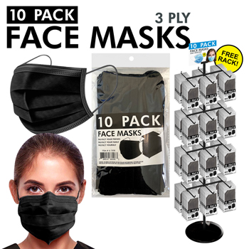 200 units 10 pack Black Face Mask Display