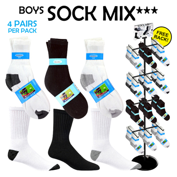 108pc 4 pack Boys Crew Sock Display
