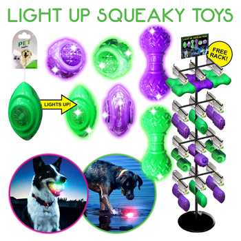 72pc Light Up Squeaky Dog Toy Display