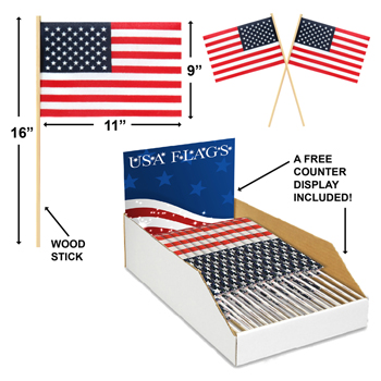 240pc USA Flag with wood stick Display