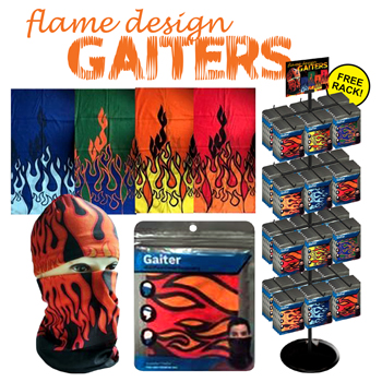 288pc Gaiters with flame design display