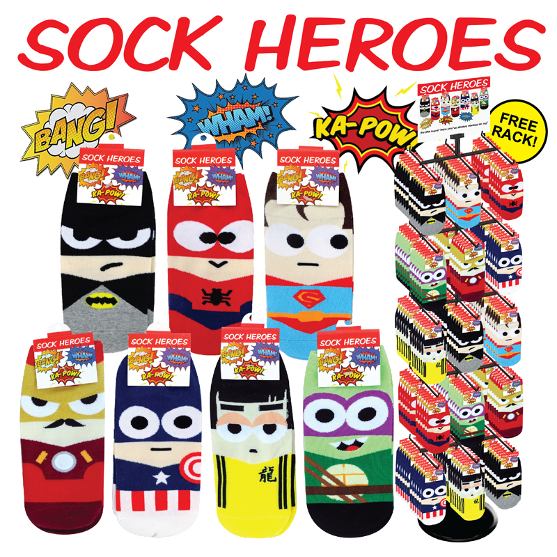 288pc Super Hero Sock Display