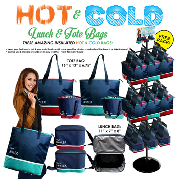 60pc Hot & Cold Lunch Bag & Tote Display