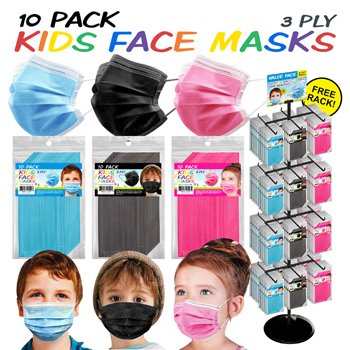300 Pc Kids 10 Pack 3 Ply Face Mask Display