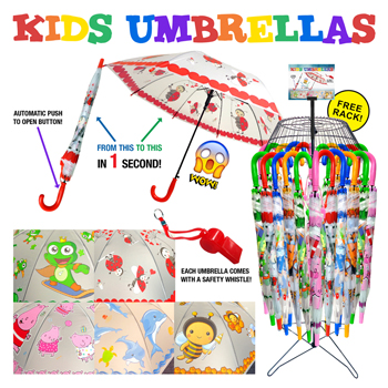 Kids Umbrellas 72 Pc Assortment & Display