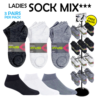 216pc Ladies Socks with Display 3pk