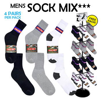 72pc Mens Crew Socks 4pk Display