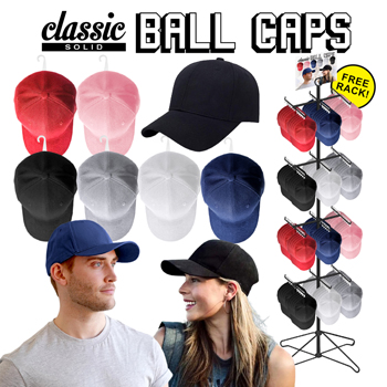 96pc Baseball Caps Solid Color Display