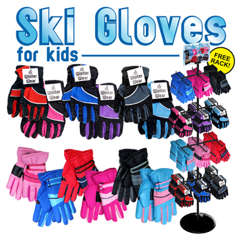 96pc Ski Gloves for Boy and Girl Display