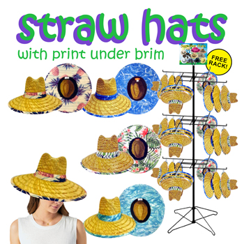 48pc Straw Hats with Display 4 prints