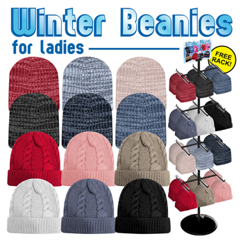 144pc Ladies Winter Beanie Display