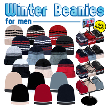 144pc Men's Winter Beanie Display