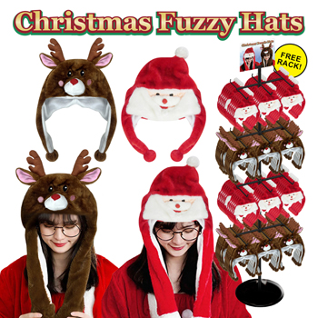72pc Santa & Reindeer Fuzzy Hat Display