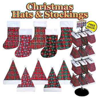 120pc Christmas Stocking & Hat Display