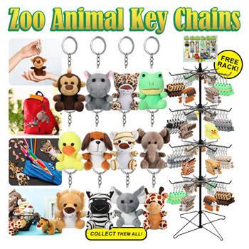 144pc Zoo Animal Key Chain Display