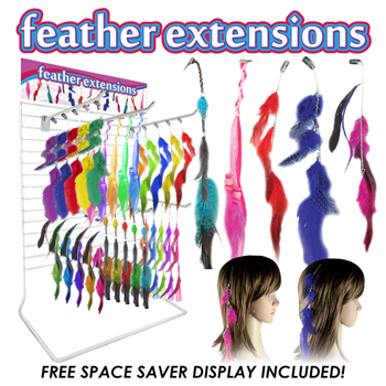 96pc Feather Hair Extensions Counter Display