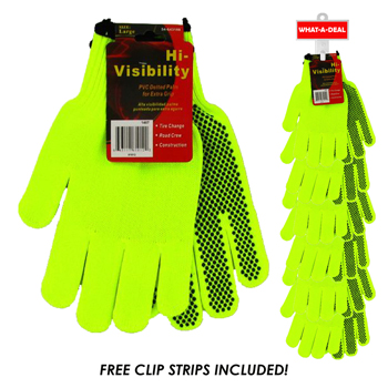 24pc Hi Visibility Work Gloves with 2 clip strips