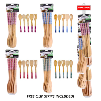 36pcs Ideal Kitchen Bamboo Utensil Set 5PK with 3 clip strips