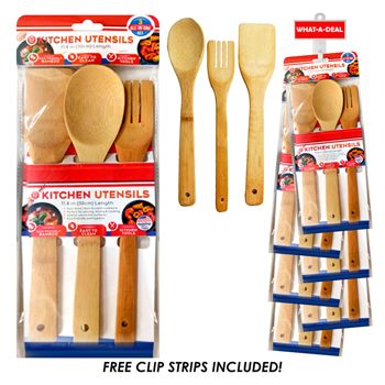 36pcs 3 Pack Bamboo Utencils 11.8" each  with 3 clip strips