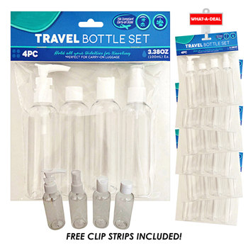 36pcs 4 pc Travel Bottle set  with 3 clip strips