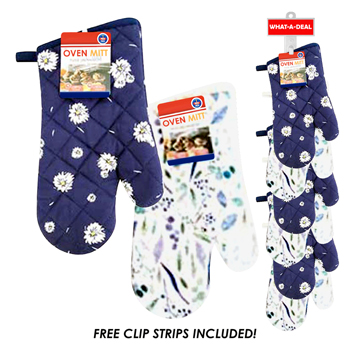 36pcs 12" Cotton Oven Mitten Printed  with 3 clip strips