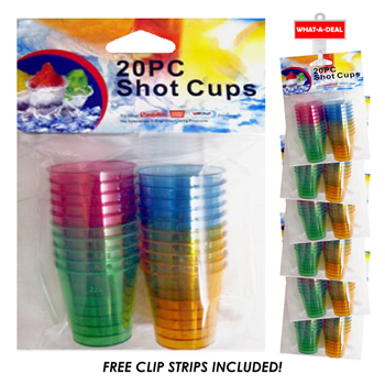36pcs 20 Pc Plastic Shot Glass Cups Assorted Colors  with 3 clip strips
