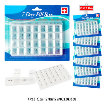 36pc 7 Day Pill Box with 3 Clip Strips