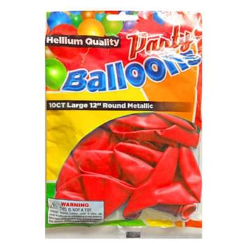 10 Pc 12" Red Metallic Round Balloons