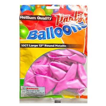10 Pc 12" Pink Metallic Round  Balloons
