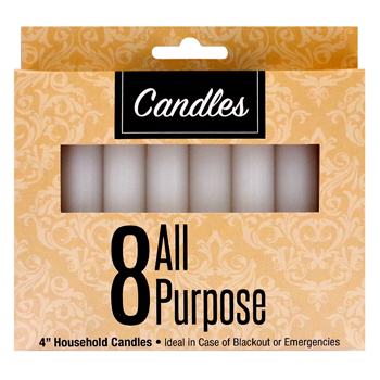 4 Inch 8 Pack White Candles