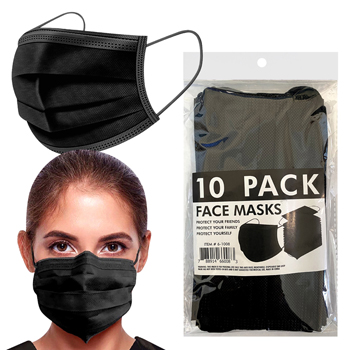 10 pack Black 3 ply Face Masks