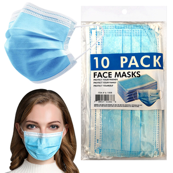 10 Pack Blue 3 Ply Face Masks