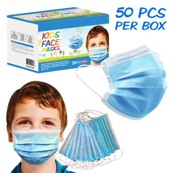 50 Pack Box 3-Ply Blue Kids Face Mask