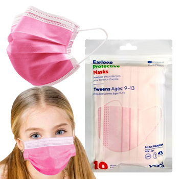 10 Pack Kids Pink 3 Ply Face Masks