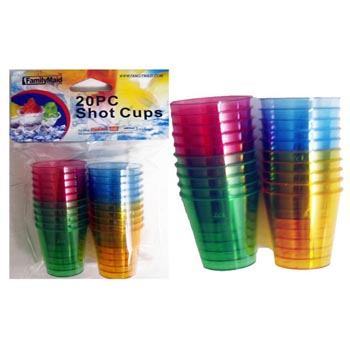 20 Pc Plastic Shot Glass Cups Assorted Colors