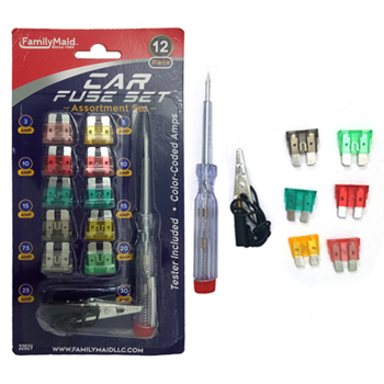 12 Pack Auto Fuses and Tester Set