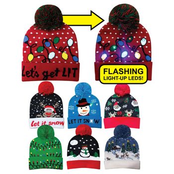LED Light up Beanies - 6 styles with Hanger Hook