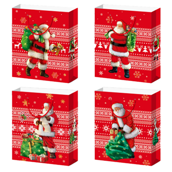 Medium Santa Christmas Bags in 4 Assorted Designs - 7" x 9" x 3"