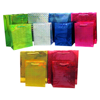 Hologram Gift Bag Large in 6 Assorted Colors - 10" x 12" x 3.5"