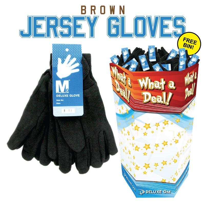 Brown JERSEY Gloves 144 Pc Display