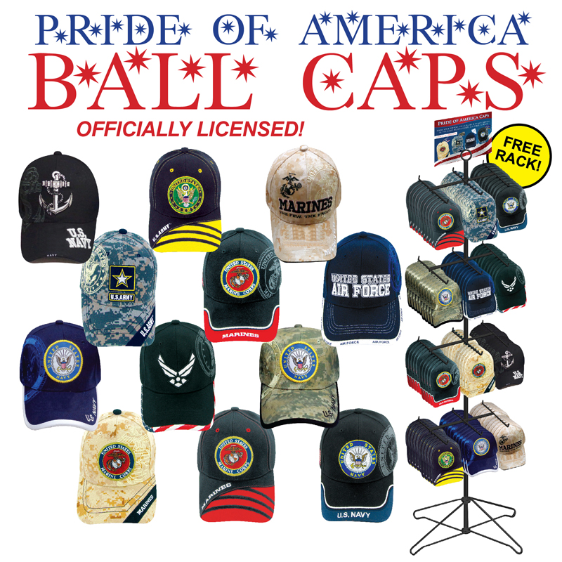 Officially LICENSED Military Caps 96 pc Display