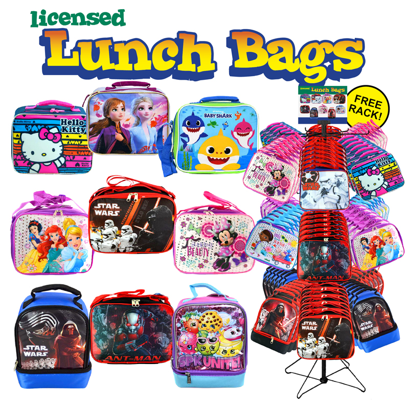 72pc LICENSED Insulated Lunch Bags Display